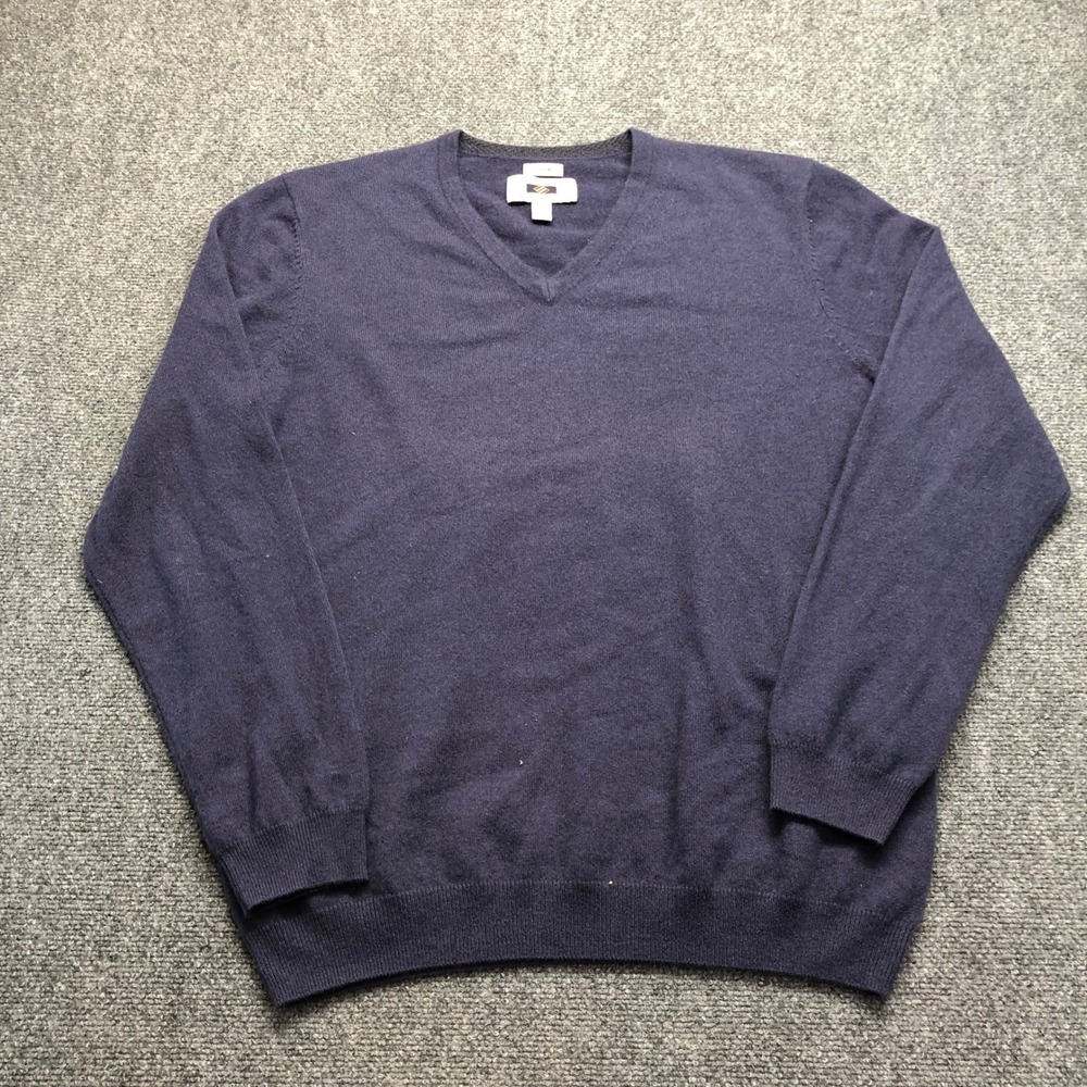 Joseph Abboud Mens XL Navy Blue 100% Cashmere V-Neck Knit Sweater Long Sleeve